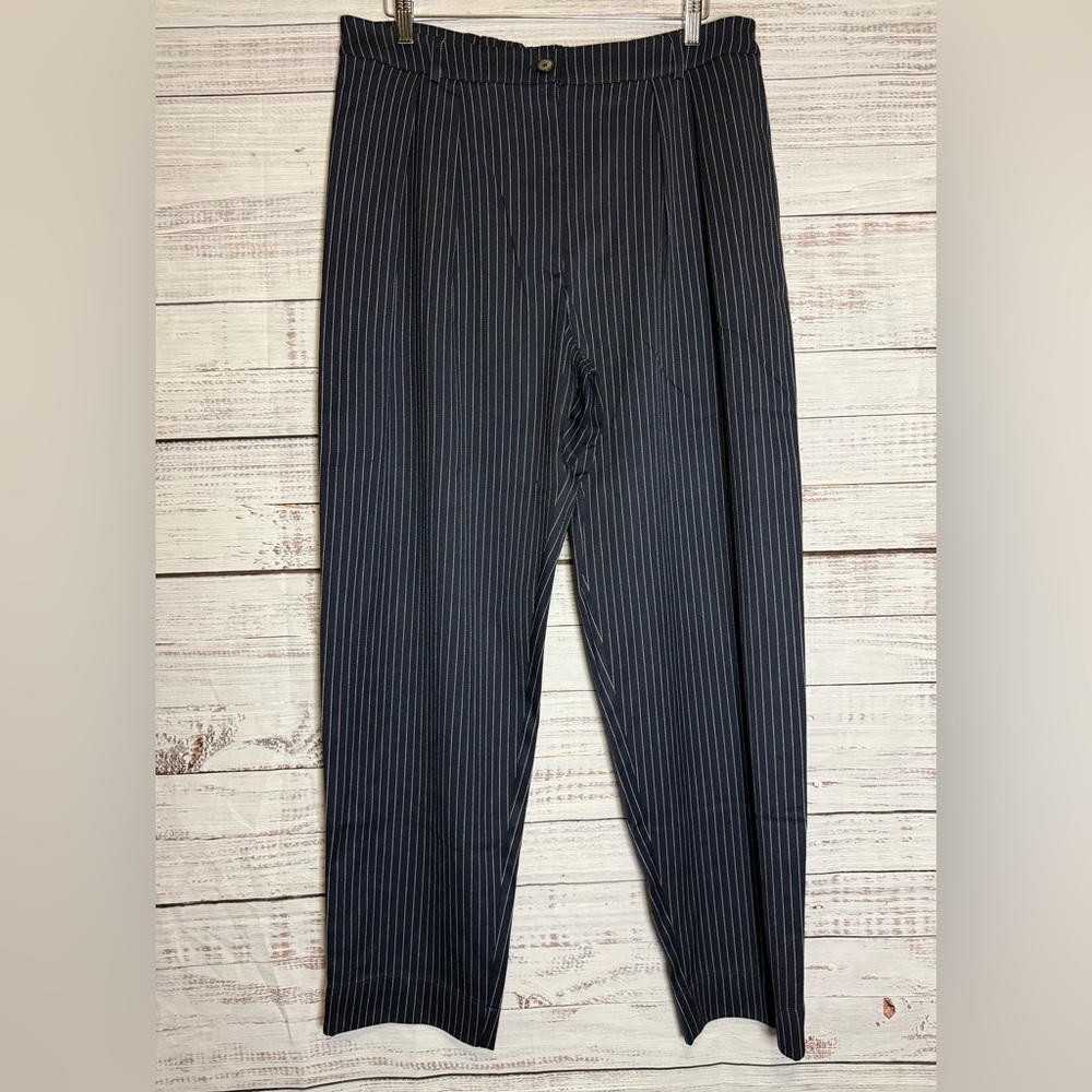 Women's Elegant Navy Pinstripe Trousers (0287)
